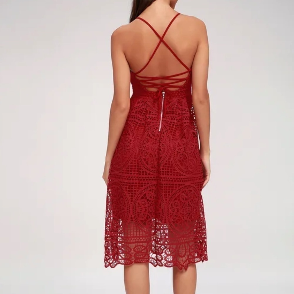 Lulus Real Life Dream Berry Red Lace Midi Dress - Picture 11 of 12
